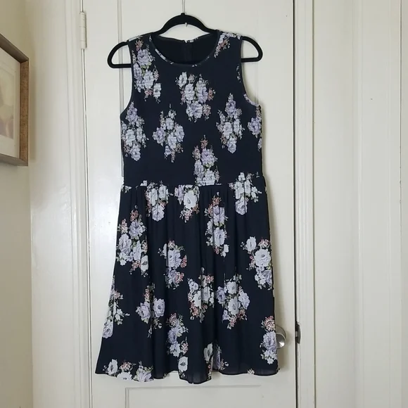 LOFT | Dresses | Ann Taylor Loft Blue White Floral Smocked Sleeveless Fit  And Flare Dress | Poshmark